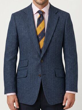 Cordings Mens Navy Herringbone Tweed Sport Coat Blazer Jacket 44R British Wool